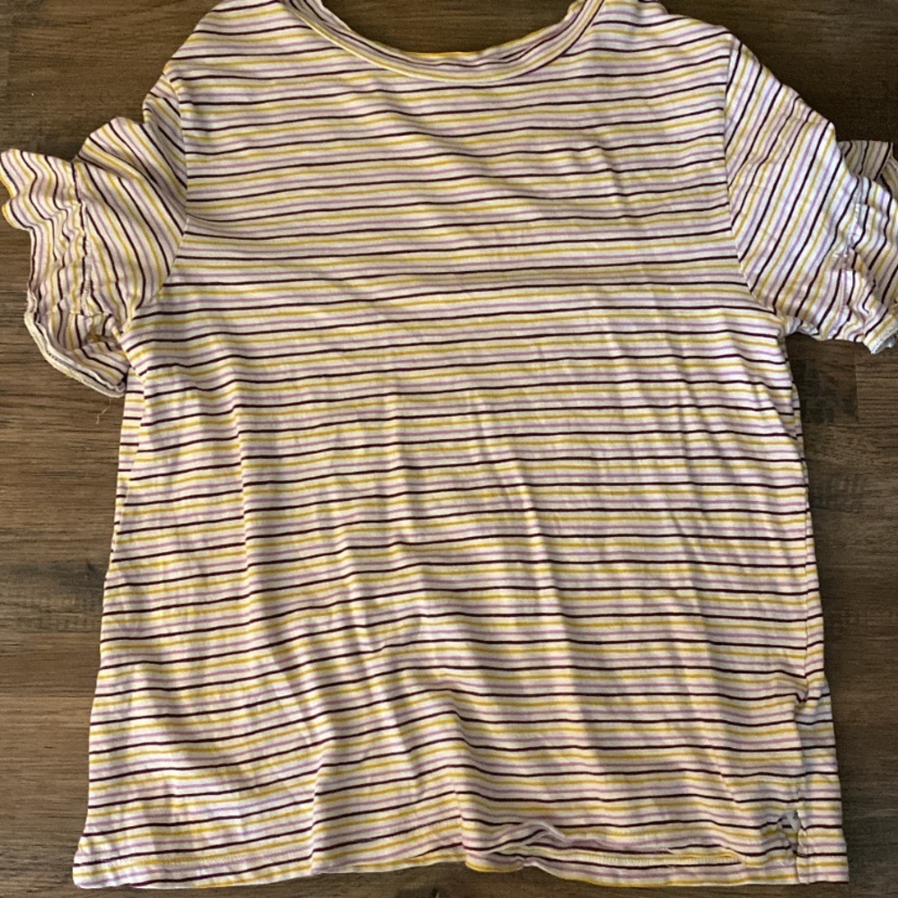 Purple yellow and white stripped tee